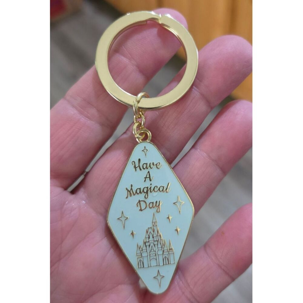 Gold Disney Keychain Gift Key chain, Disneyland, Castle, "Have a Magical Day"